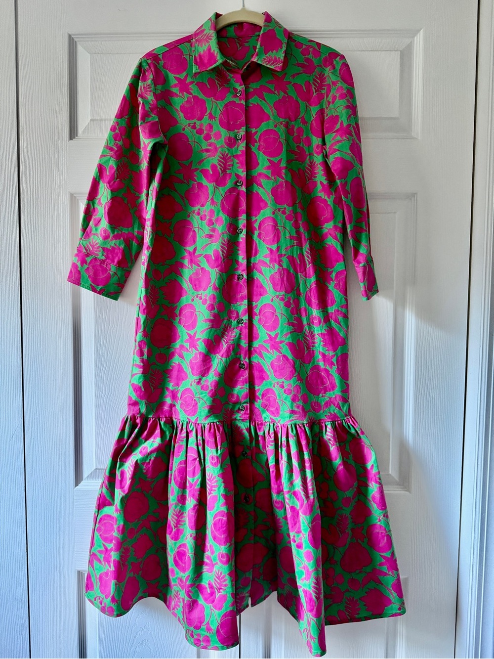 La DoubleJ Getting My Croissant Ceramica Cotton Midi Shirt Dress